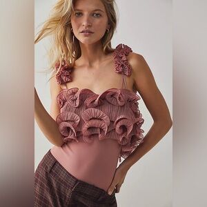 Free People Bodysuit Intimately FP For The Frill Of It Pink XS